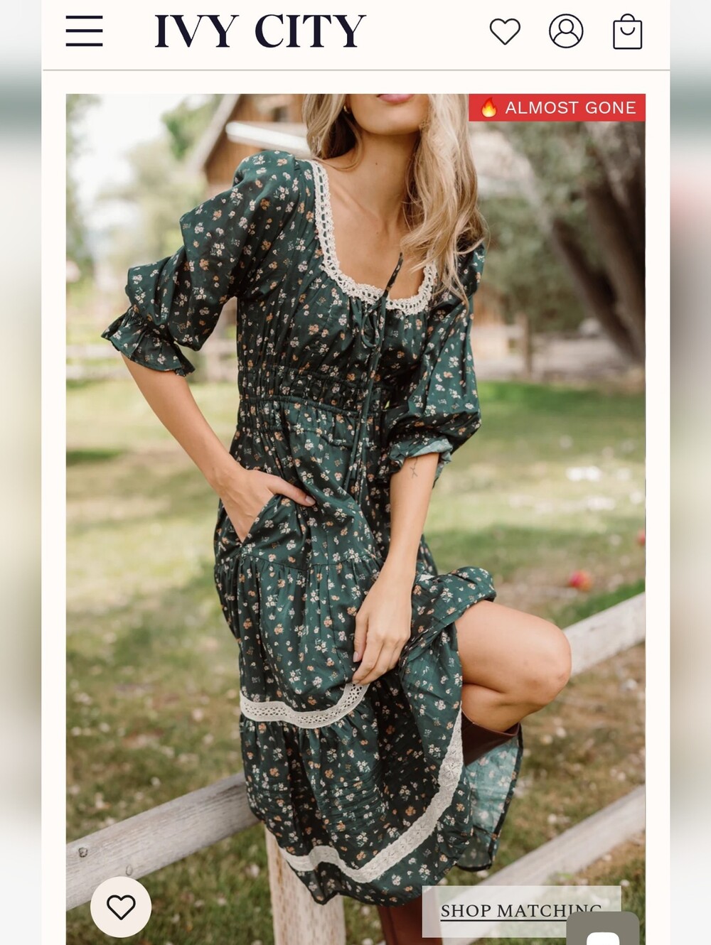 Ivy City Co Fall Dress Palermo 3/4 Sleeves Dress in Evergreen Lovelorn Ditsy